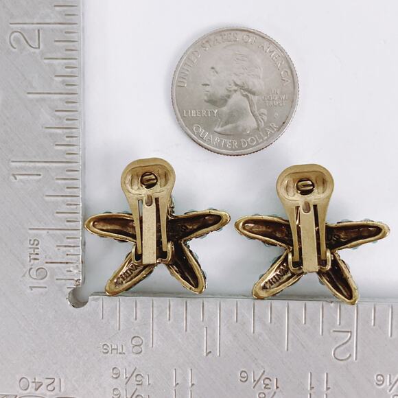 Vintage Signed Heidi Daus Starfish Clip On Earrings Rhinestones Beach Seaside - Picture 10 of 10